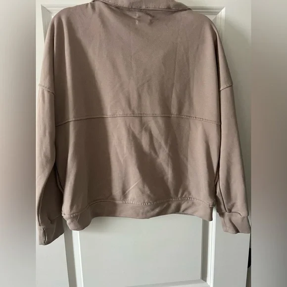 Cozy Neutral Taupe Half-Zip Women's Sweatshirt - Picture 3 of 4